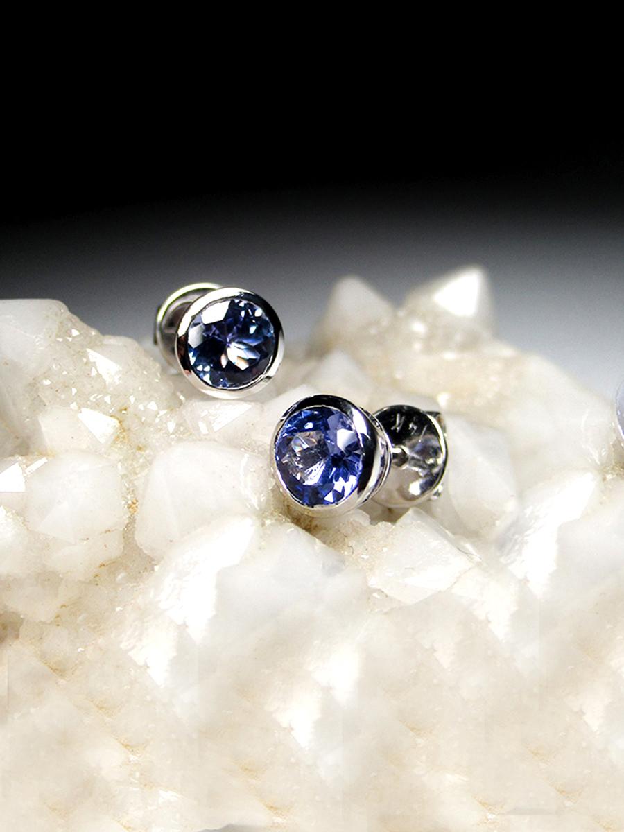 Tanzanite Studs Gold Earrings Jewelry Blue Gemstones Unisex Gift For Sale 3