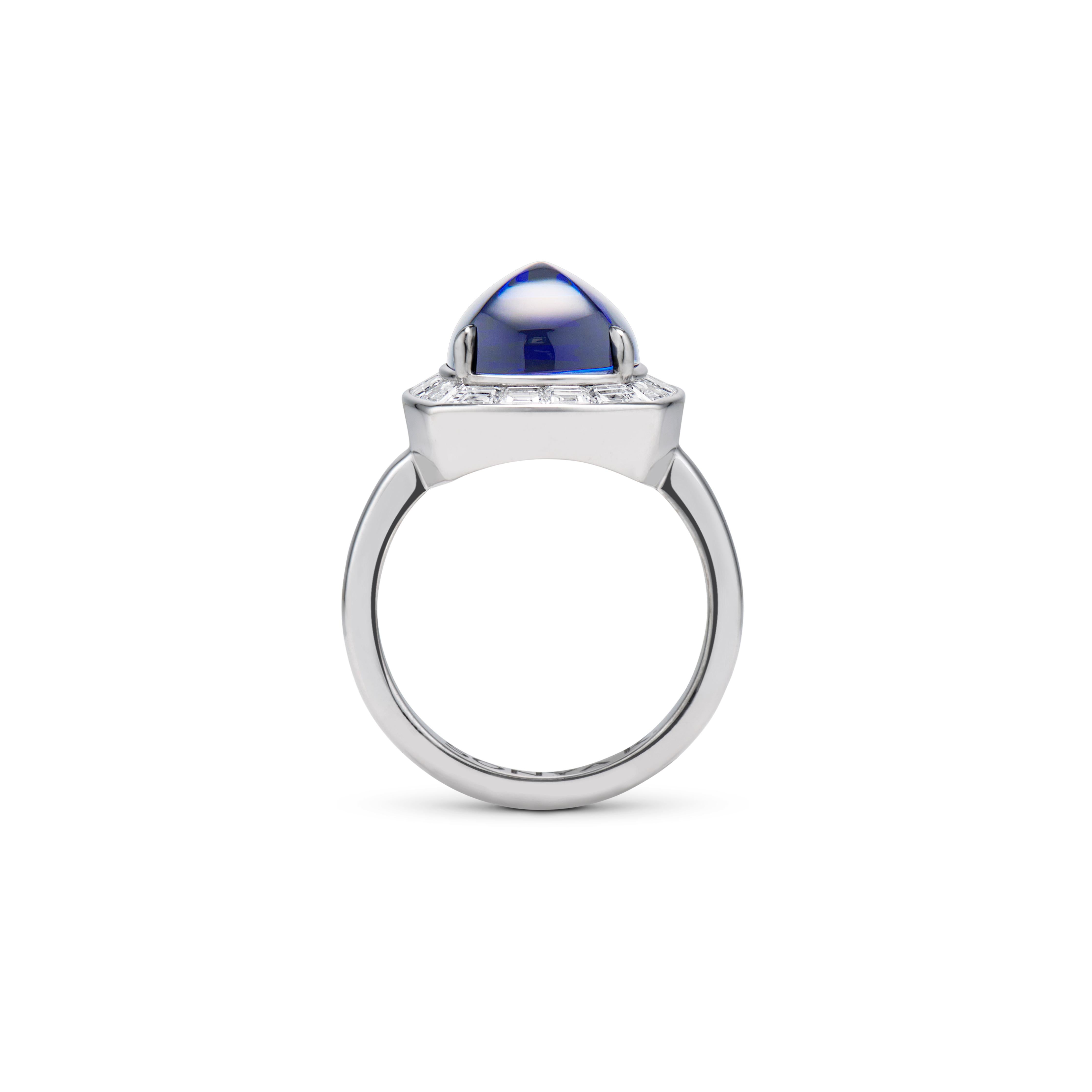 Modern Tanzanite Sugarloaf & Diamond Ring For Sale