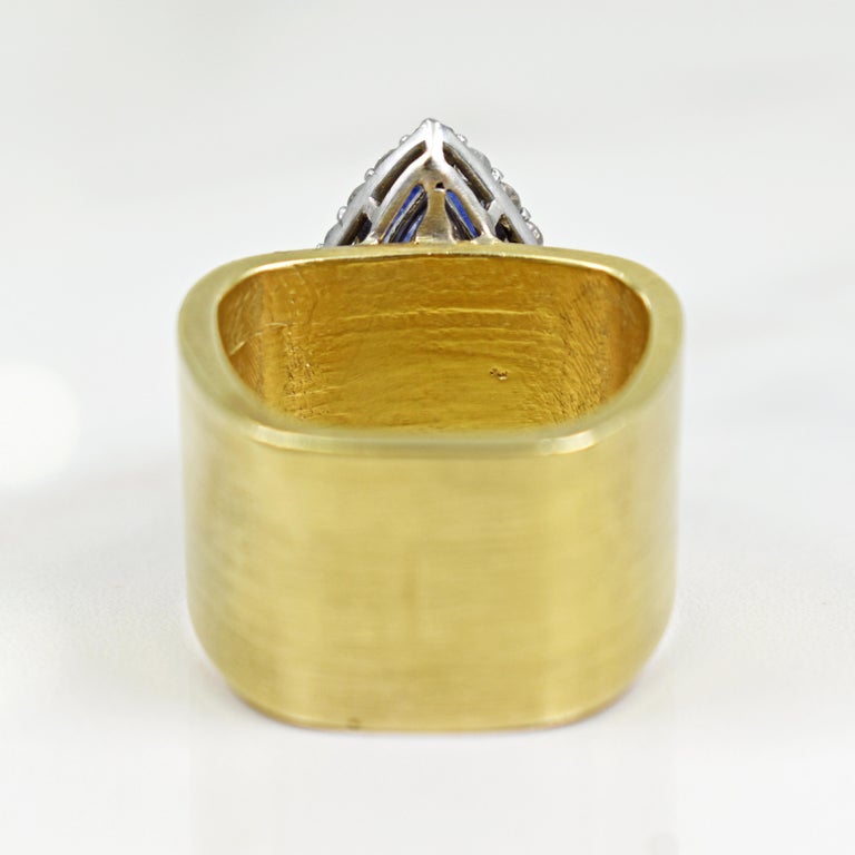 Tanzanite Teardrop Diamond Halo 14 Karat Gold Cocktail Ring In New Condition For Sale In Naples, FL