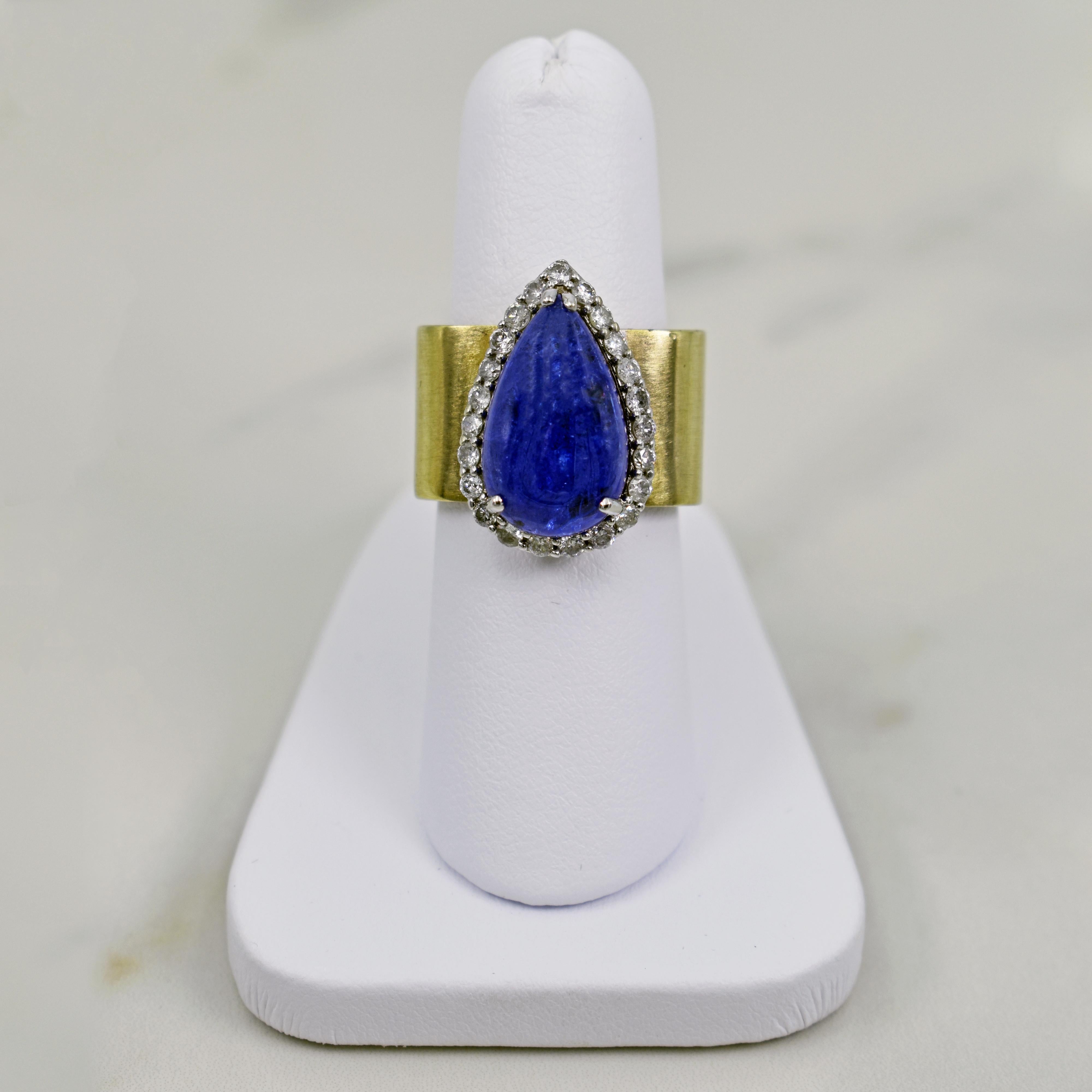 Tanzanite Teardrop Diamond Halo 14 Karat Gold Cocktail Ring For Sale 3