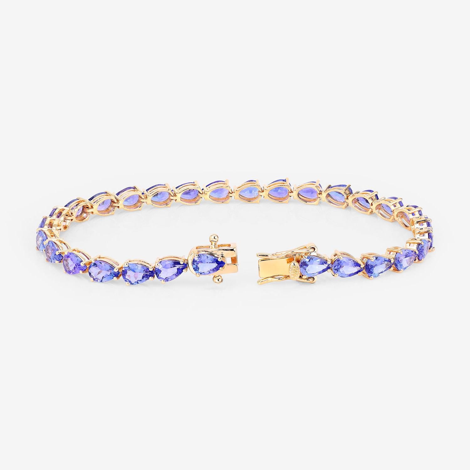 Tansanit-Tennisarmband 10,7 Karat 14K Gelbgold im Zustand „Hervorragend“ im Angebot in Punta Gorda, FL