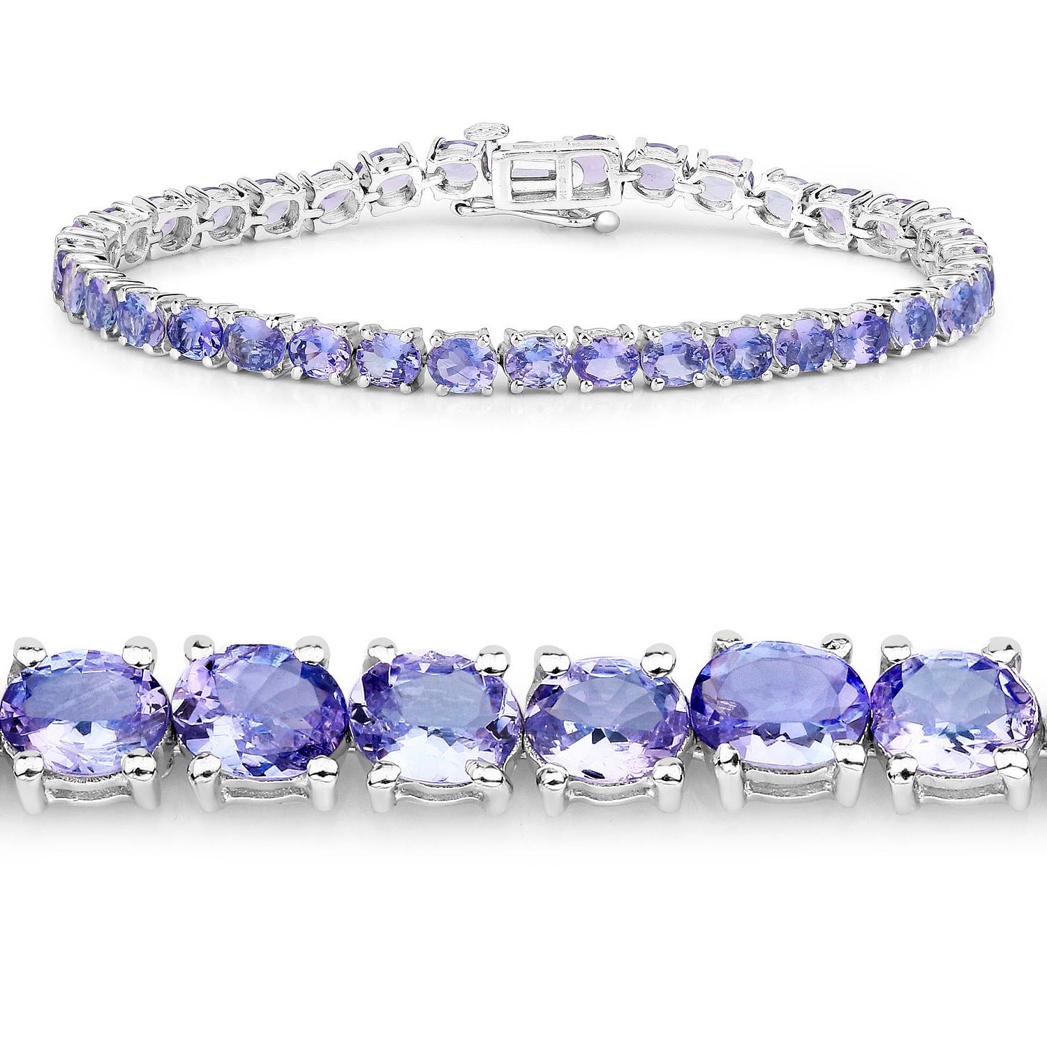 Contemporary Tanzanite Tennis Bracelet 12.2 Carats Sterling Silver For Sale
