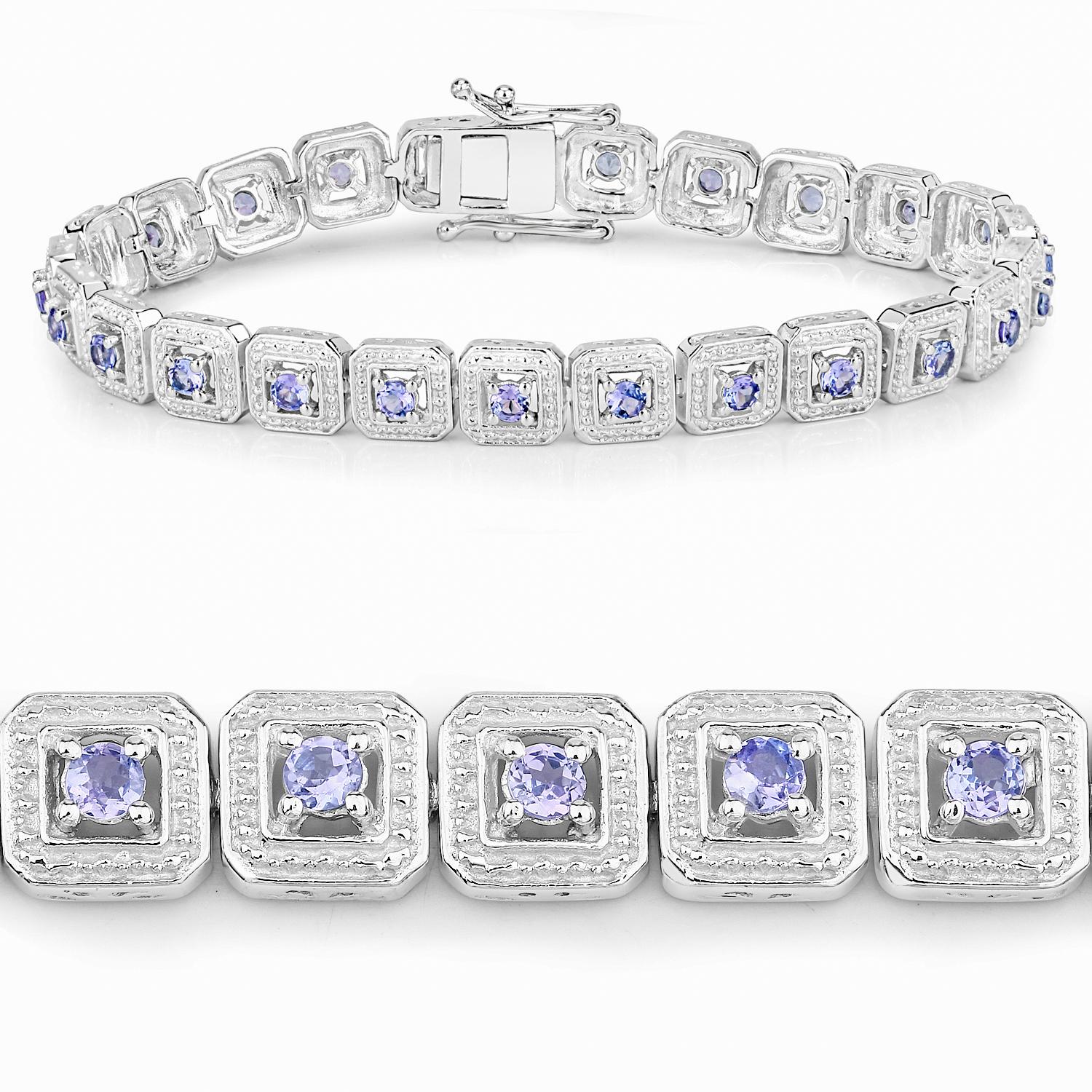 Contemporary Tanzanite Tennis Bracelet 2.40 Carats Rhodium Plated Sterling Silver For Sale