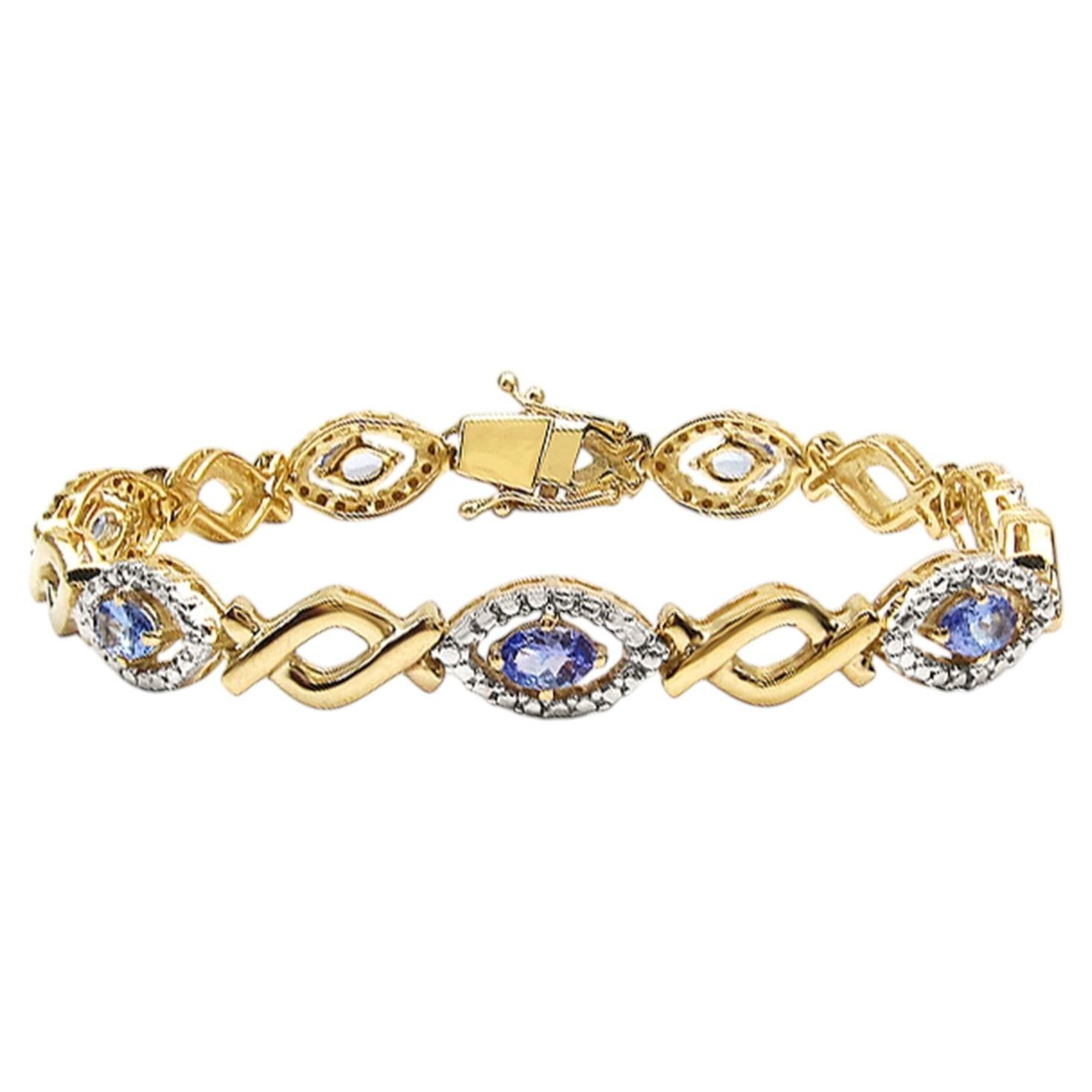 Tanzanite Tennis Bracelet 3.06 Carats Gold Plated Silver For Sale