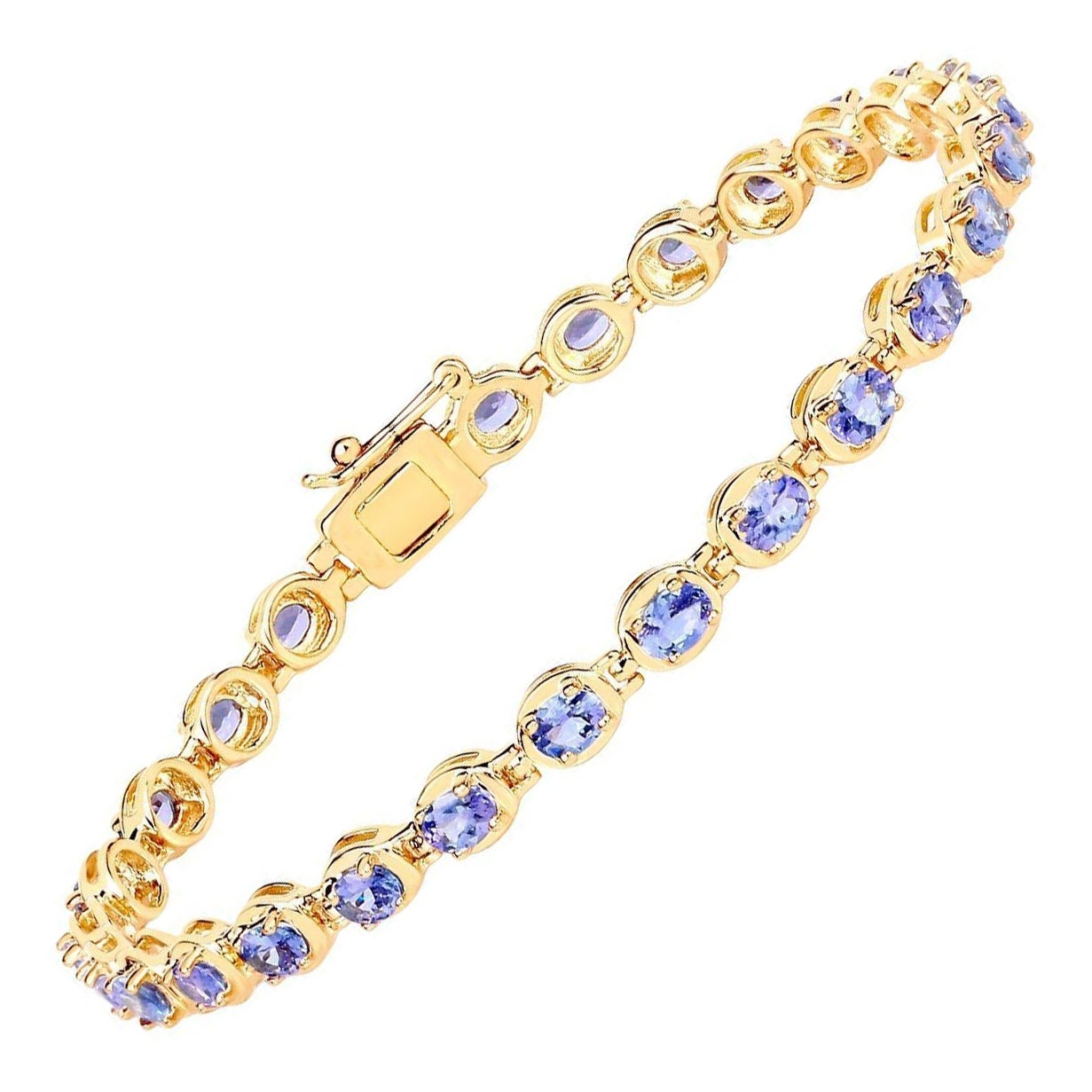 Tanzanite Tennis Bracelet 4.5 Carats 14K Yellow Gold Plated Silver