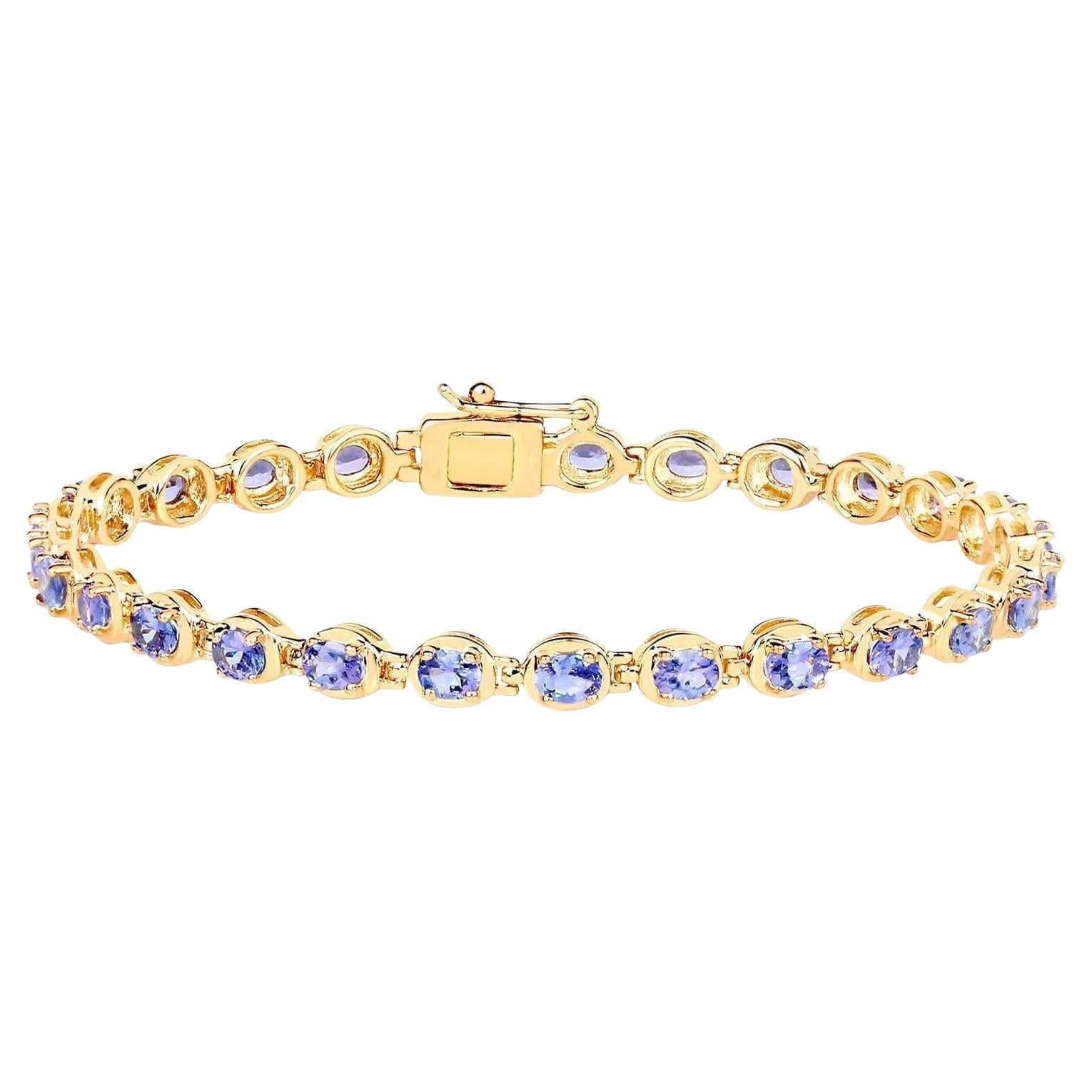 Bracciale tennis con tanzanite 4,5 carati in argento placcato oro giallo 14K