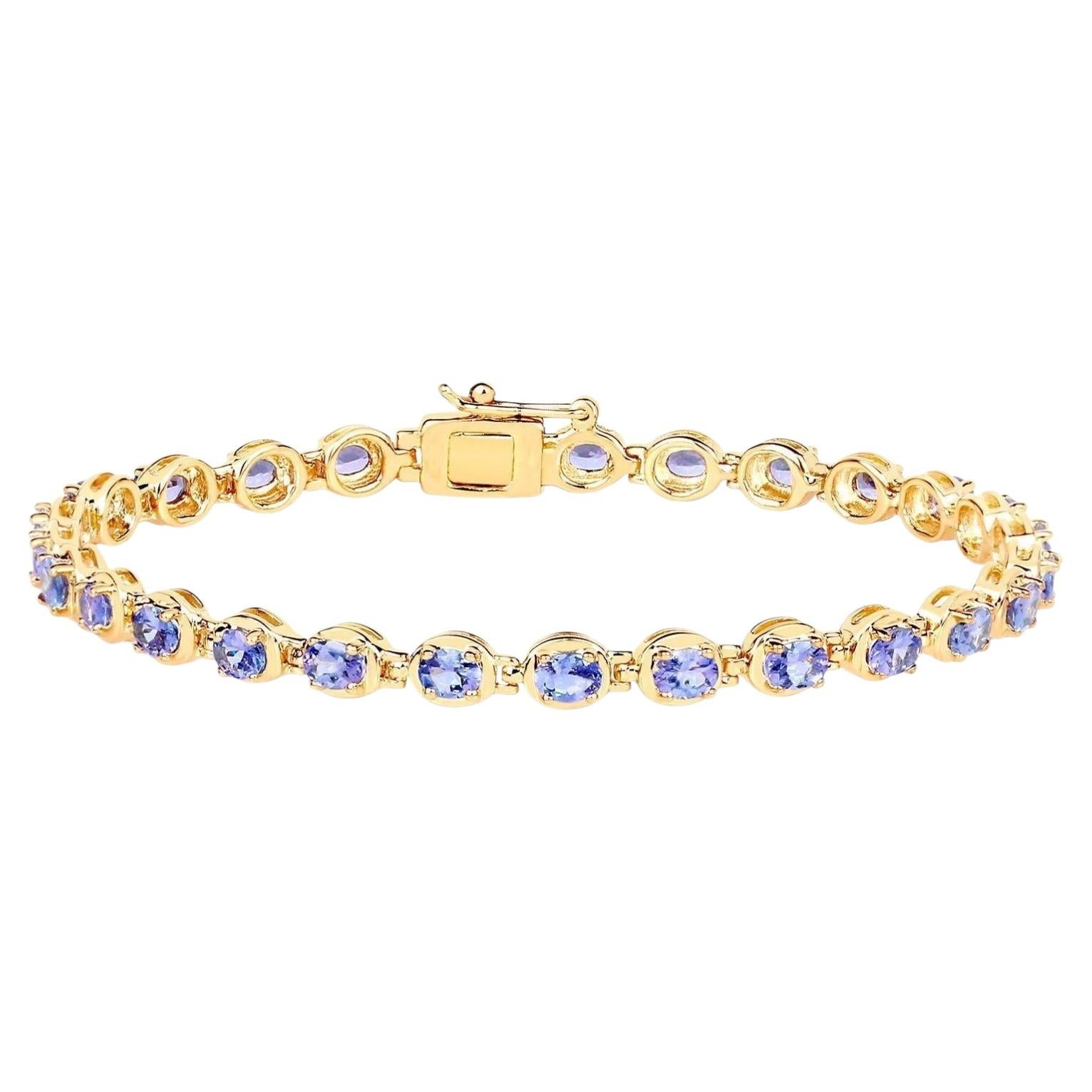 Tanzanite Tennis Bracelet 4.5 Carats 14K Yellow Gold Plated Silver