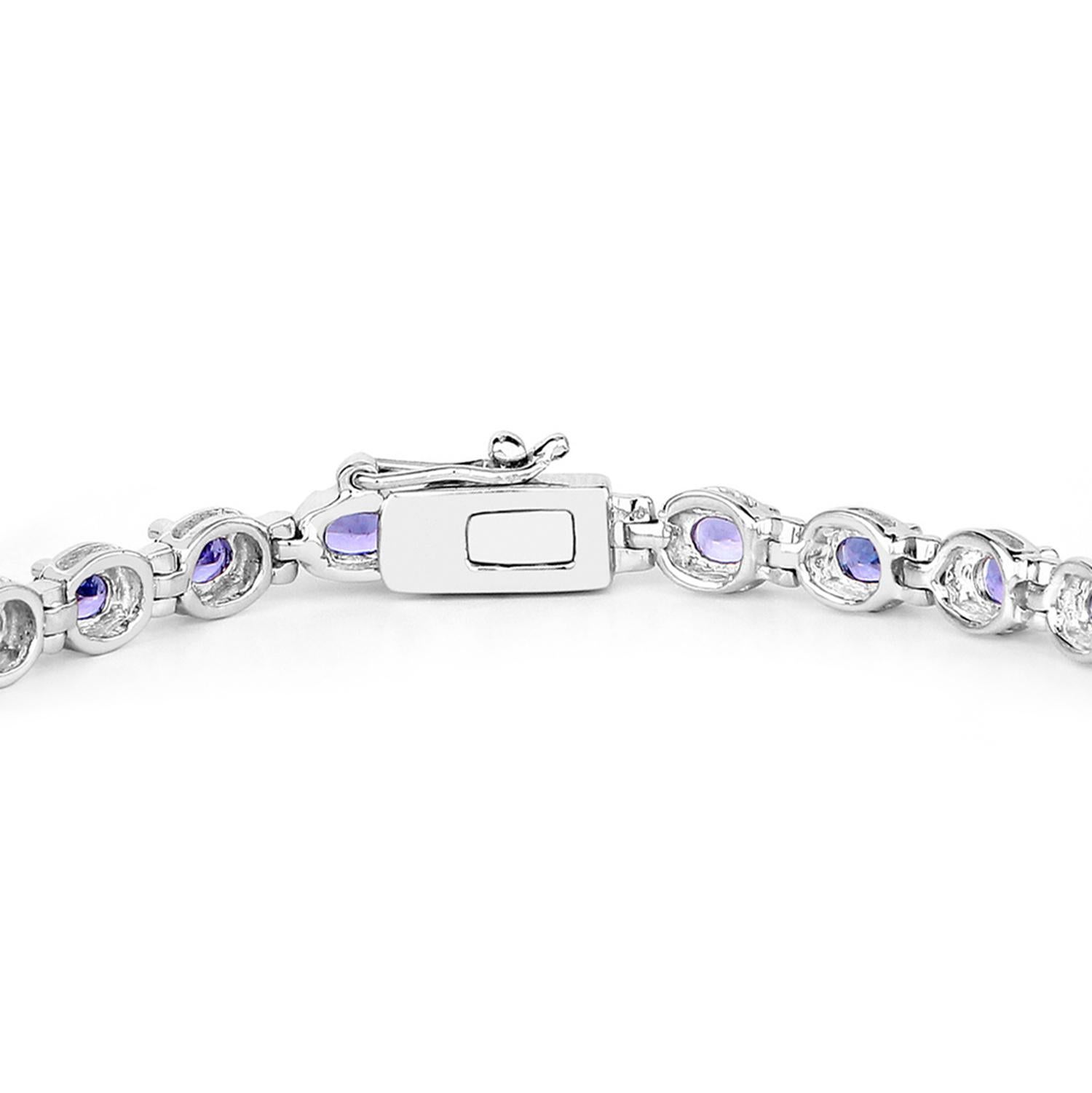 Taglio rotondo Bracciale tennis con tanzanite 4.58 carati in argento sterling in vendita
