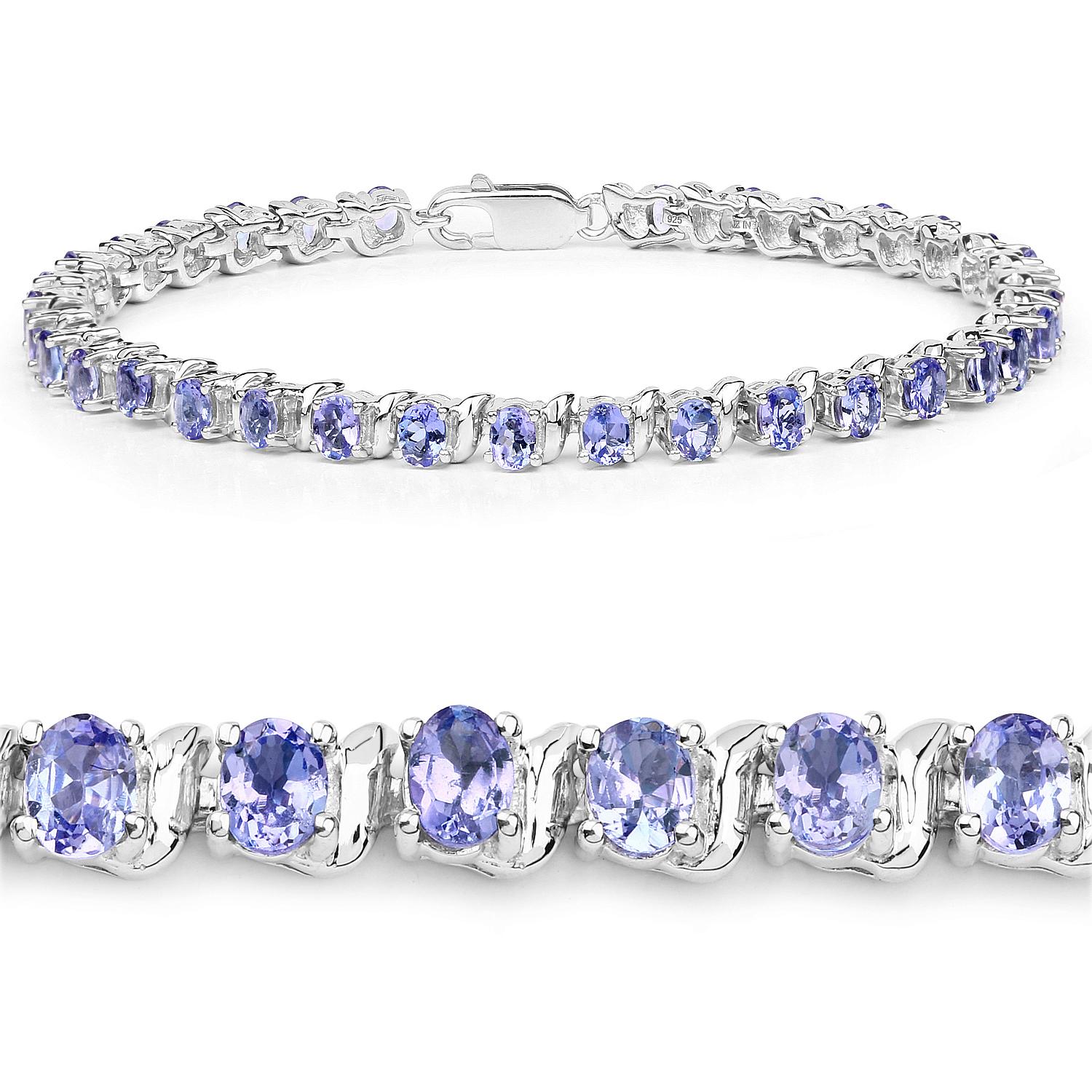 Contemporary Tanzanite Tennis Bracelet 6.45 Carats Sterling Silver For Sale