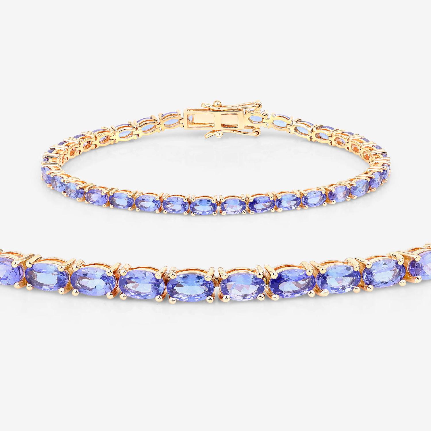 Pulsera Tenis Tanzanita 7 Quilates Oro Amarillo 14K Contemporáneo en venta
