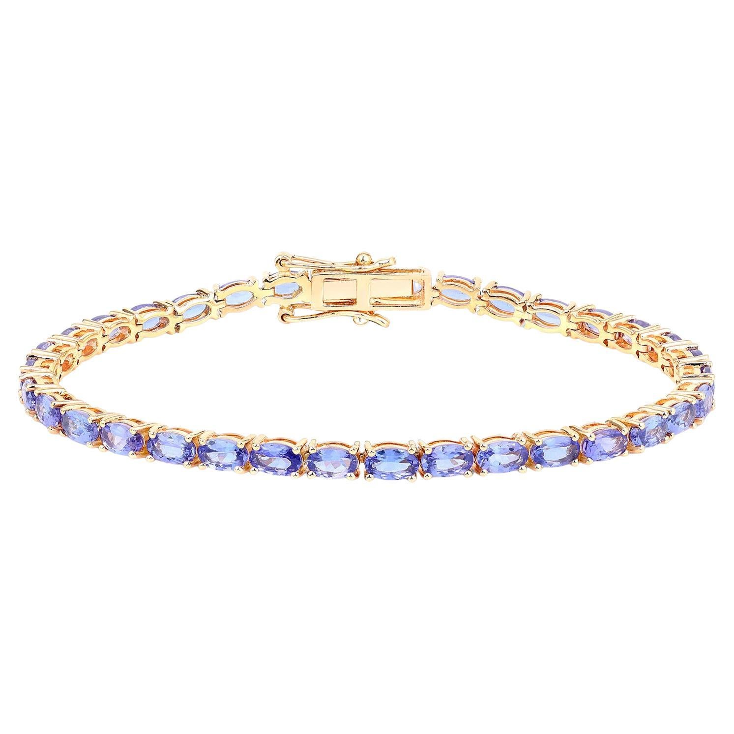 Pulsera Tenis Tanzanita 7 Quilates Oro Amarillo 14K
