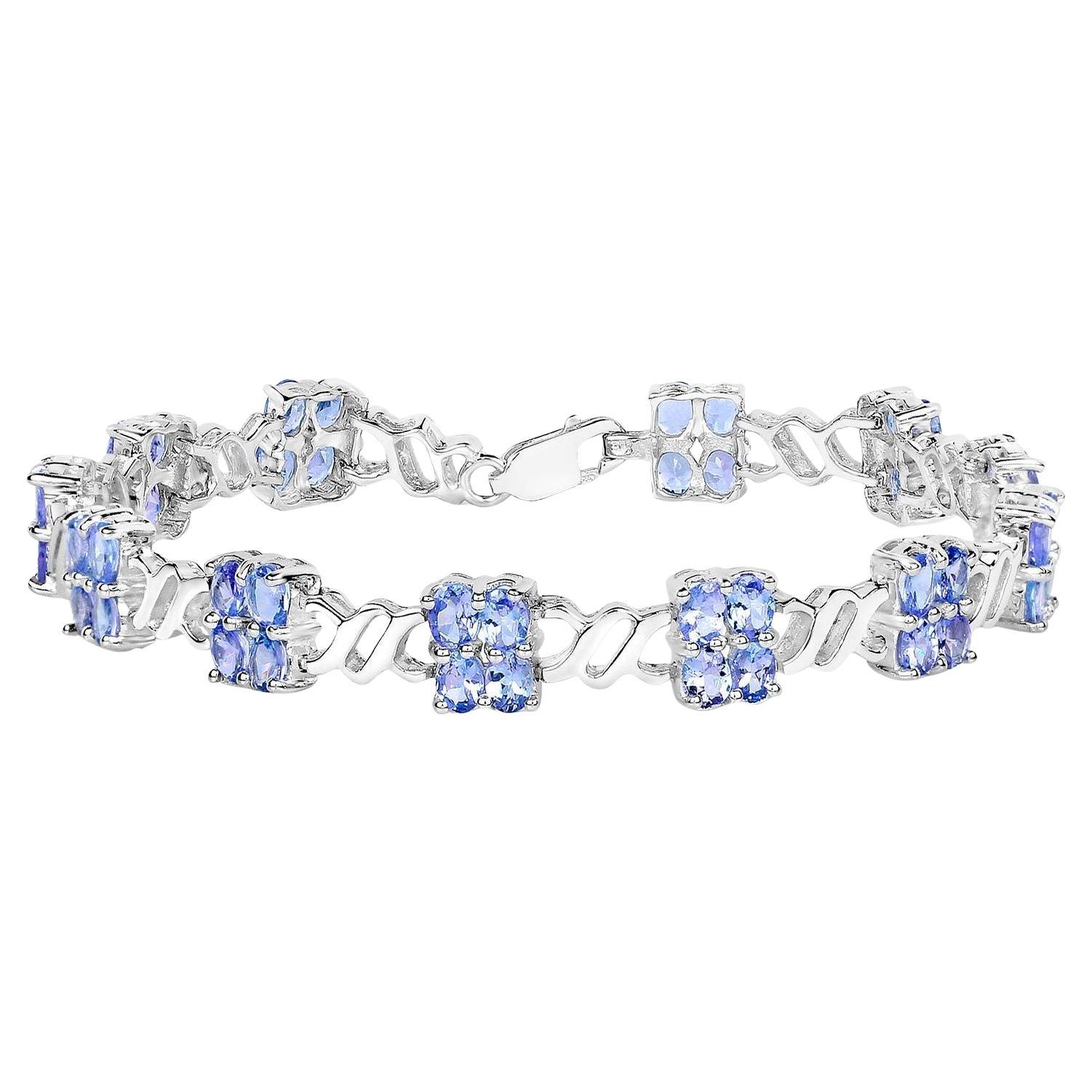 Tanzanite Tennis Bracelet 8.15 Carats Sterling Silver For Sale