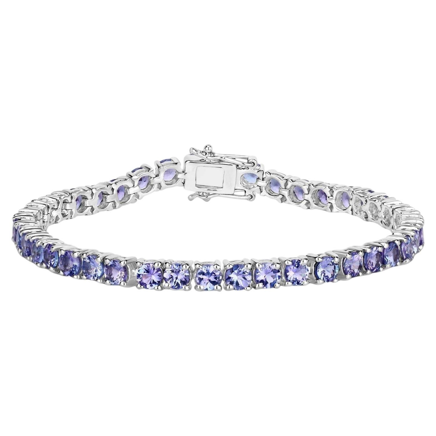 Tanzanite Tennis Bracelet 9.4 Carats Sterling Silver For Sale