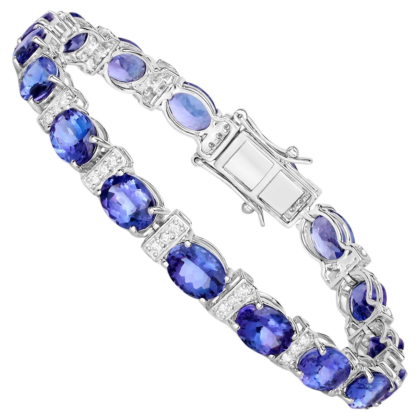 Tanzanite Tennis Bracelet Diamond Links 20.25 Carats Total 14K White Gold