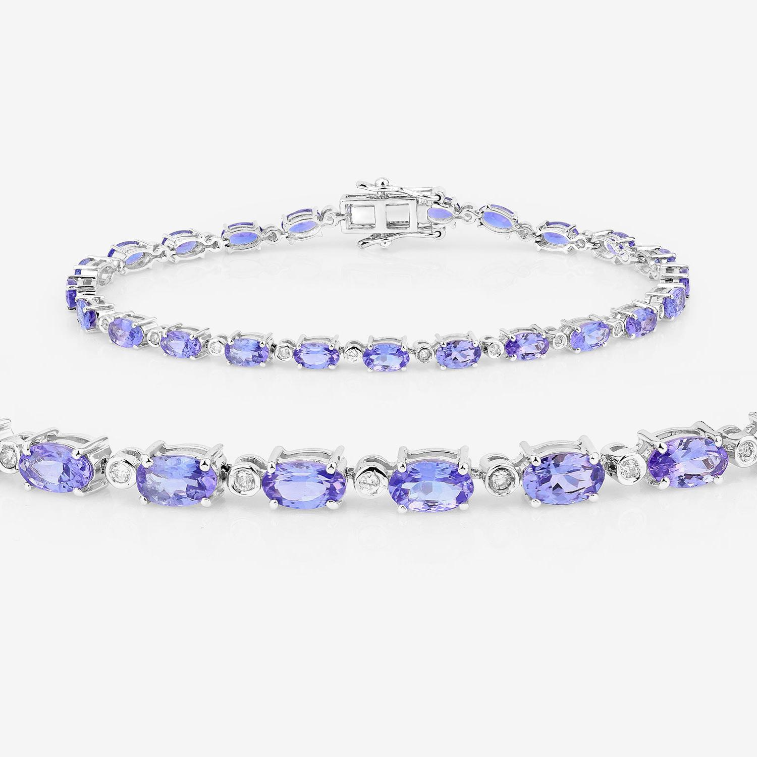 Brazalete de tenis de tanzanita Diamantes 5,1 quilates Oro blanco de 14 quilates Contemporáneo en venta