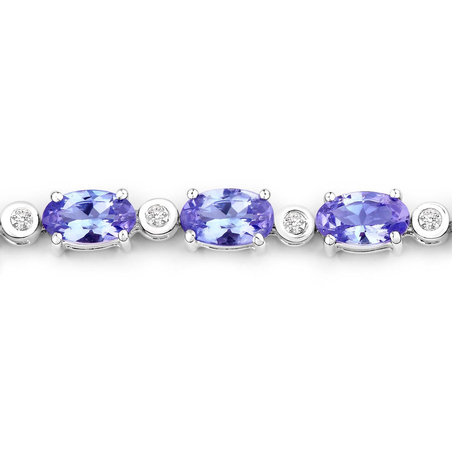 Brazalete de tenis de tanzanita Diamantes 5,1 quilates Oro blanco de 14 quilates Corte oval en venta