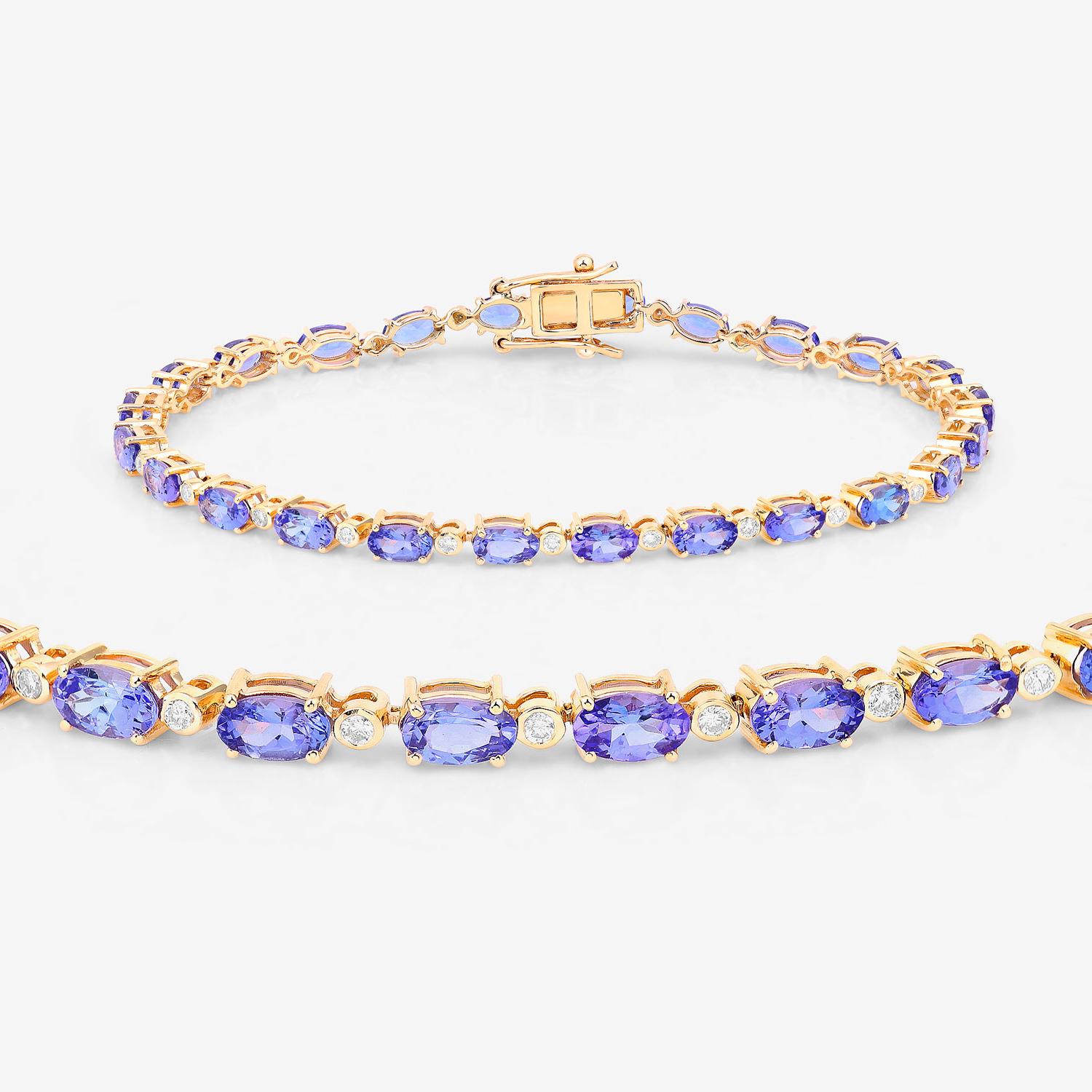 Contemporain Bracelet de tennis en tanzanite Diamants 5.1 Carats Or jaune 14K en vente