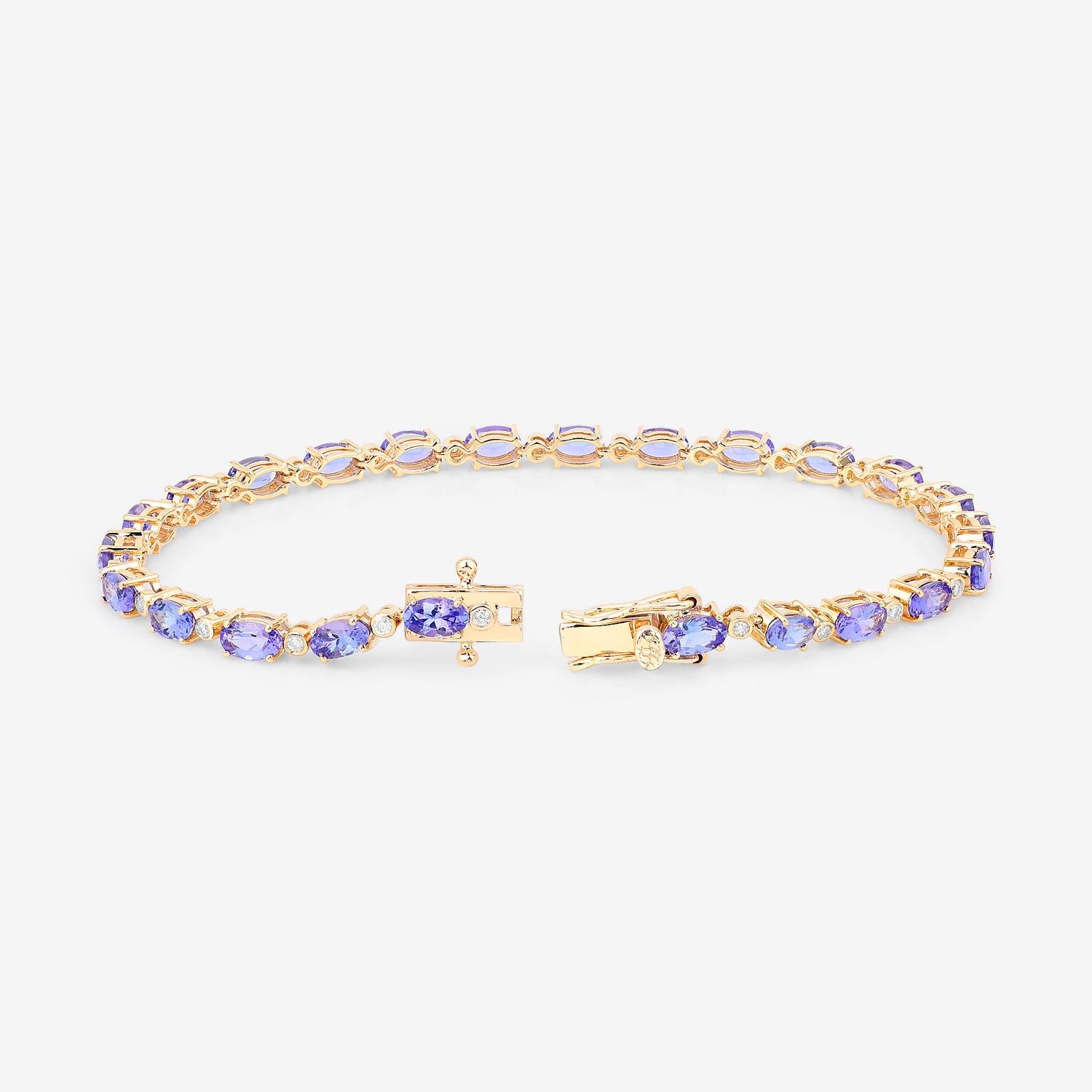 Bracelet de tennis en tanzanite Diamants 5.1 Carats Or jaune 14K Excellent état - En vente à Punta Gorda, FL