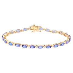 Bracelet de tennis en tanzanite Diamants 5.1 Carats Or jaune 14K