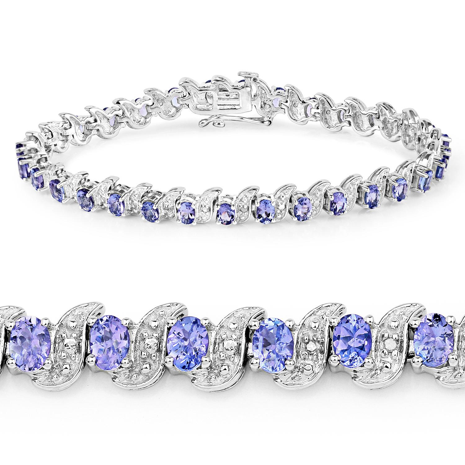 Contemporain Bracelet de tennis en tanzanite Diamants 5.45 Carats Argent Sterling en vente