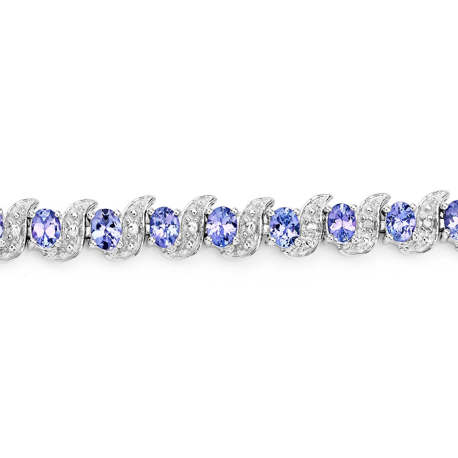 Taille ovale Bracelet de tennis en tanzanite Diamants 5.45 Carats Argent Sterling en vente
