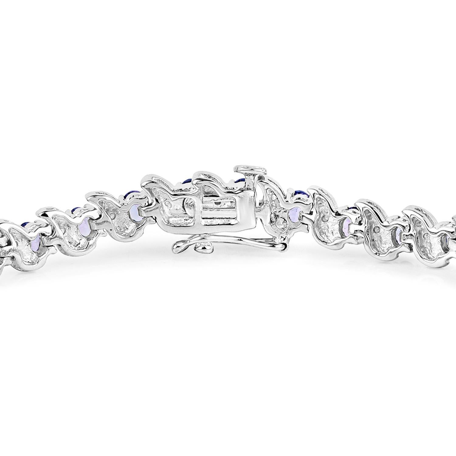 Bracelet de tennis en tanzanite Diamants 5.45 Carats Argent Sterling Excellent état - En vente à Aliso Viejo, CA