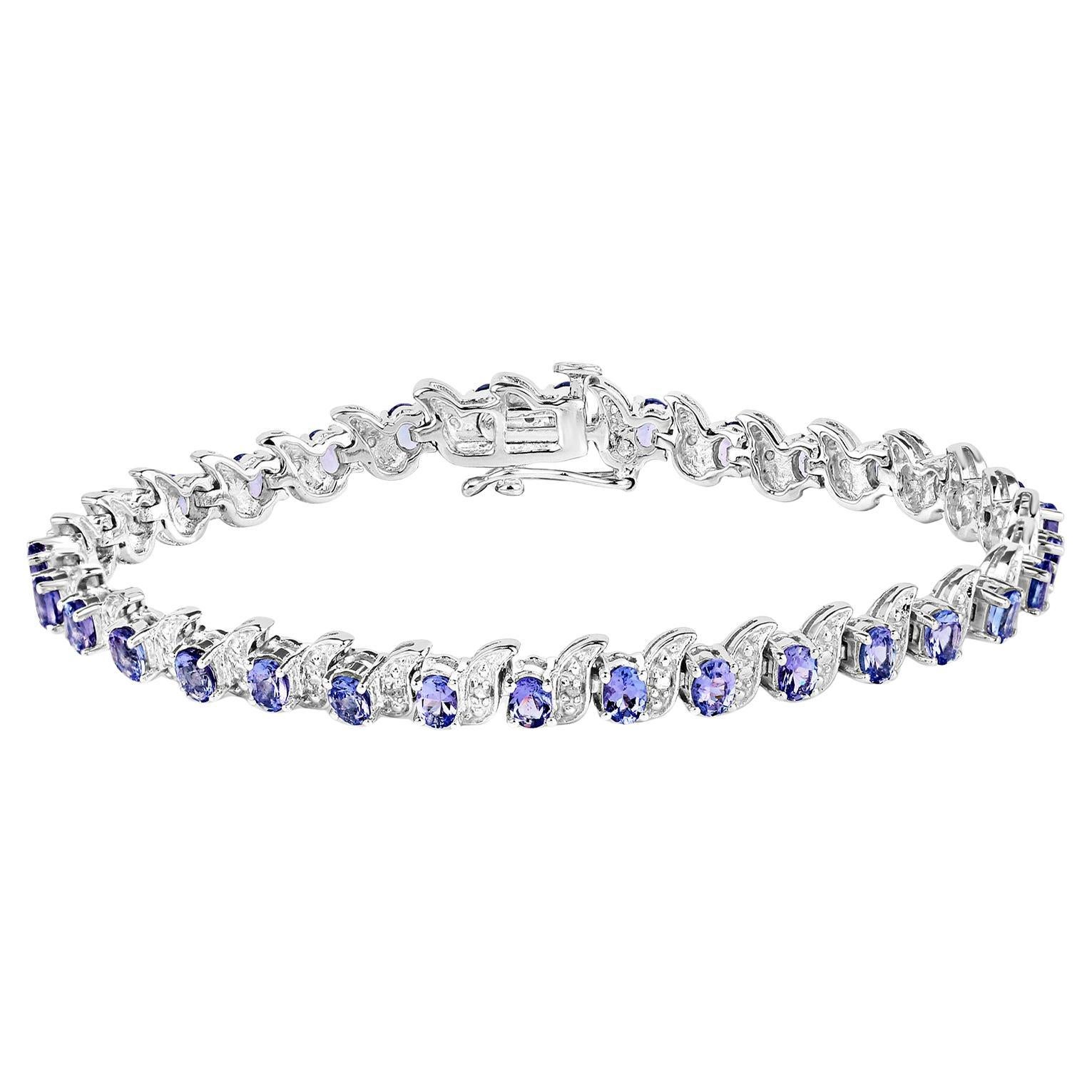 Bracelet de tennis en tanzanite Diamants 5.45 Carats Argent Sterling en vente