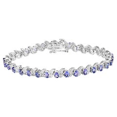 Bracelet de tennis en tanzanite Diamants 5.45 Carats Argent Sterling