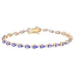 Tanzanite Tennis Bracelet Diamonds 5.6 Carats 14K Yellow Gold
