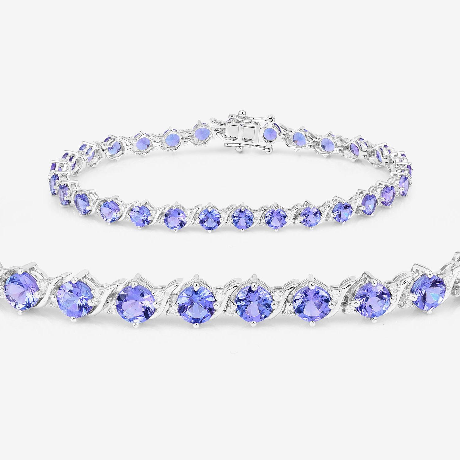 Brazalete de tenis de tanzanita Diamantes 6,9 quilates Oro blanco de 14 quilates Contemporáneo en venta