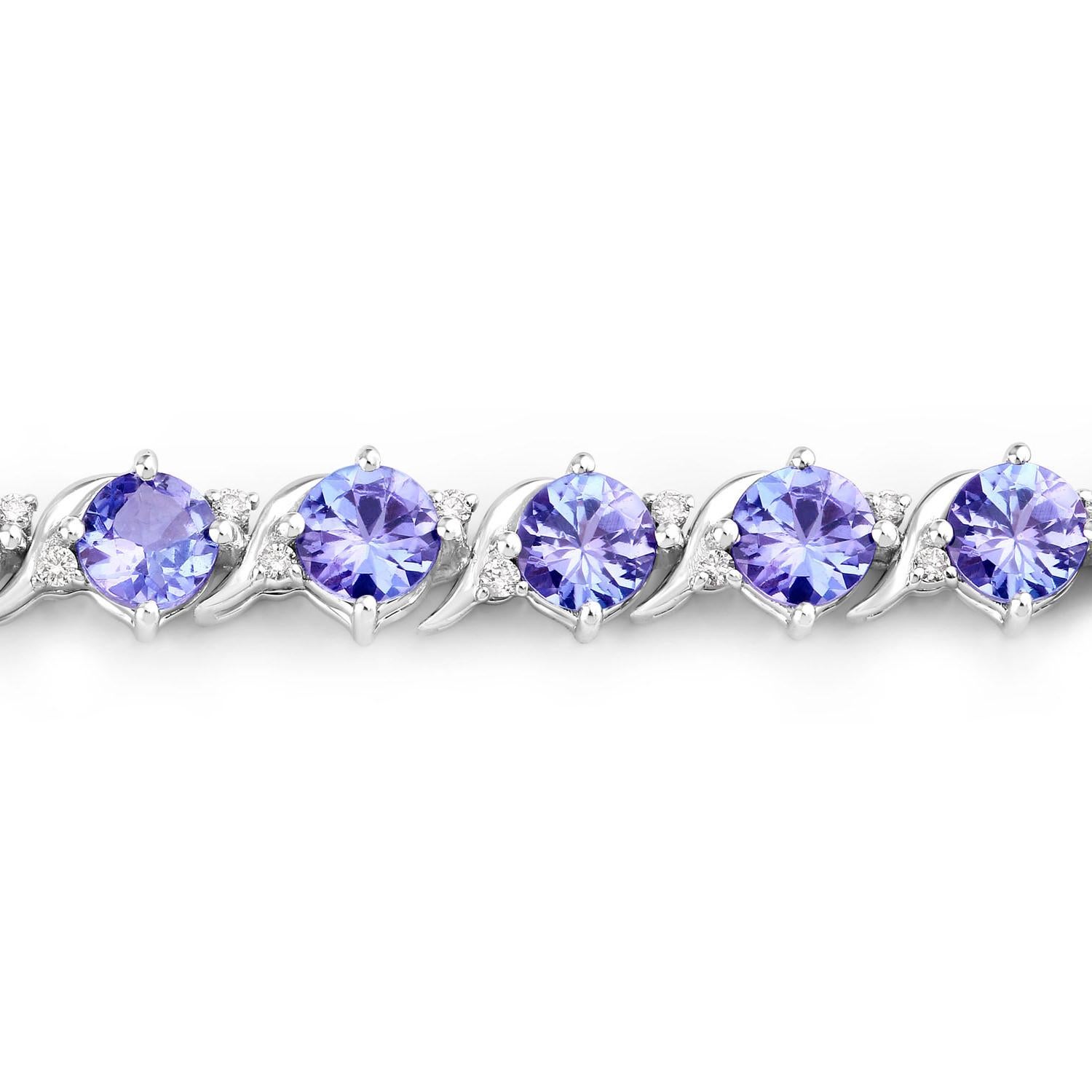 Brazalete de tenis de tanzanita Diamantes 6,9 quilates Oro blanco de 14 quilates Corte mixto en venta