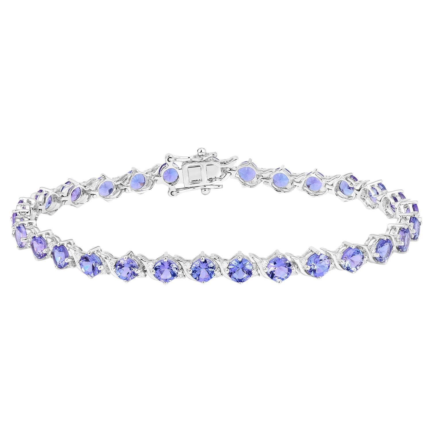 Brazalete de tenis de tanzanita Diamantes 6,9 quilates Oro blanco de 14 quilates en venta