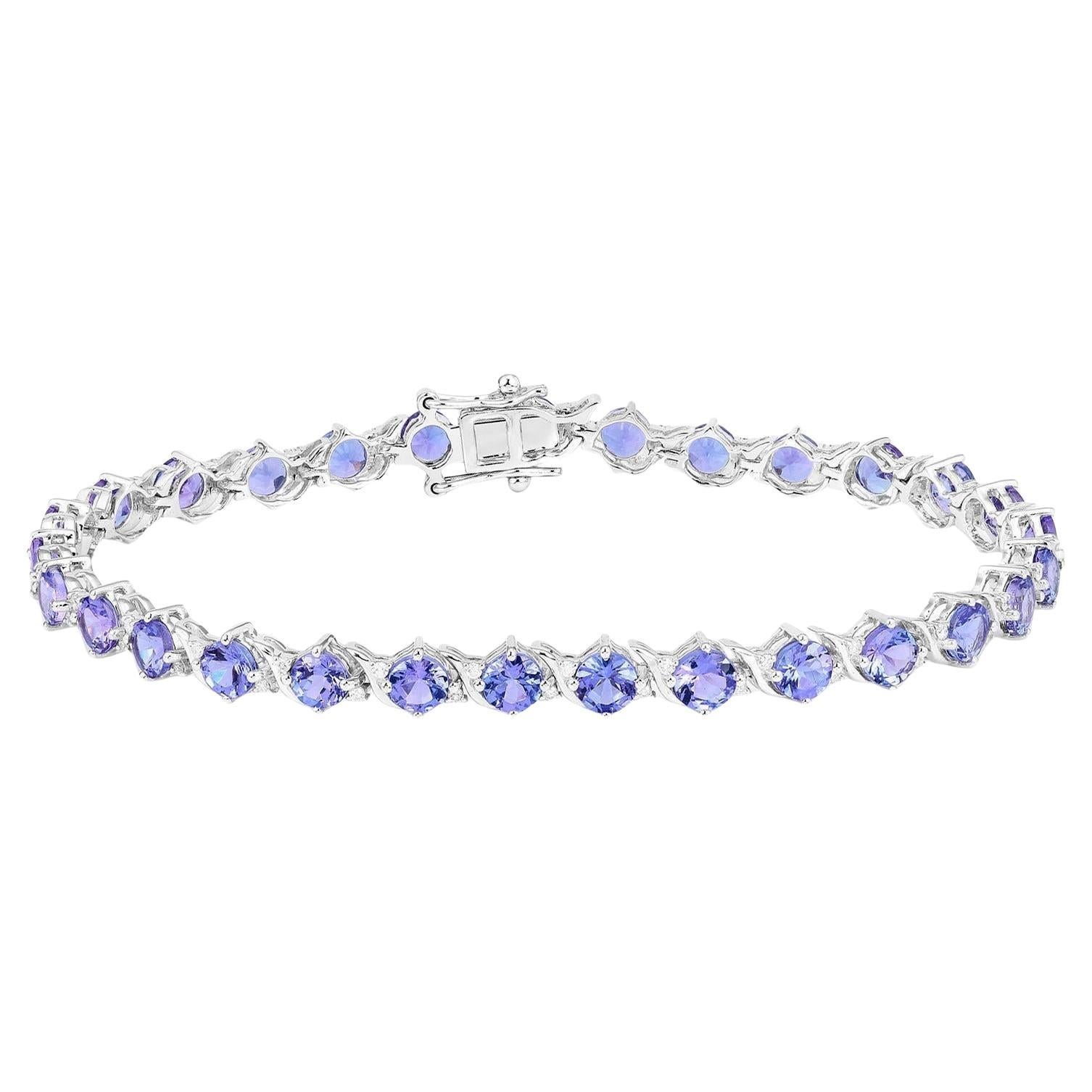 Brazalete de tenis de tanzanita Diamantes 6,9 quilates Oro blanco de 14 quilates