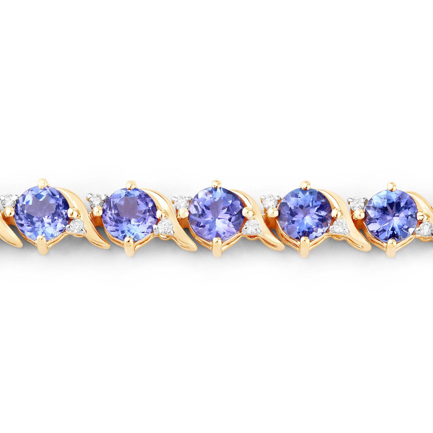Brazalete de tenis de tanzanita Diamantes 6,9 quilates Oro amarillo de 14 quilates Corte mixto en venta