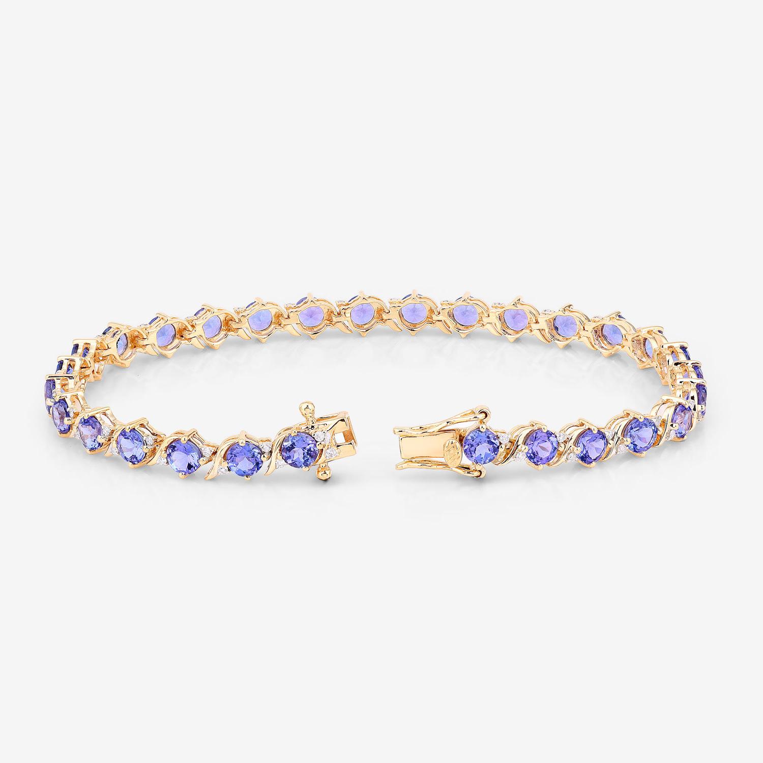 Brazalete de tenis de tanzanita Diamantes 6,9 quilates Oro amarillo de 14 quilates en Excelente estado para la venta en Punta Gorda, FL