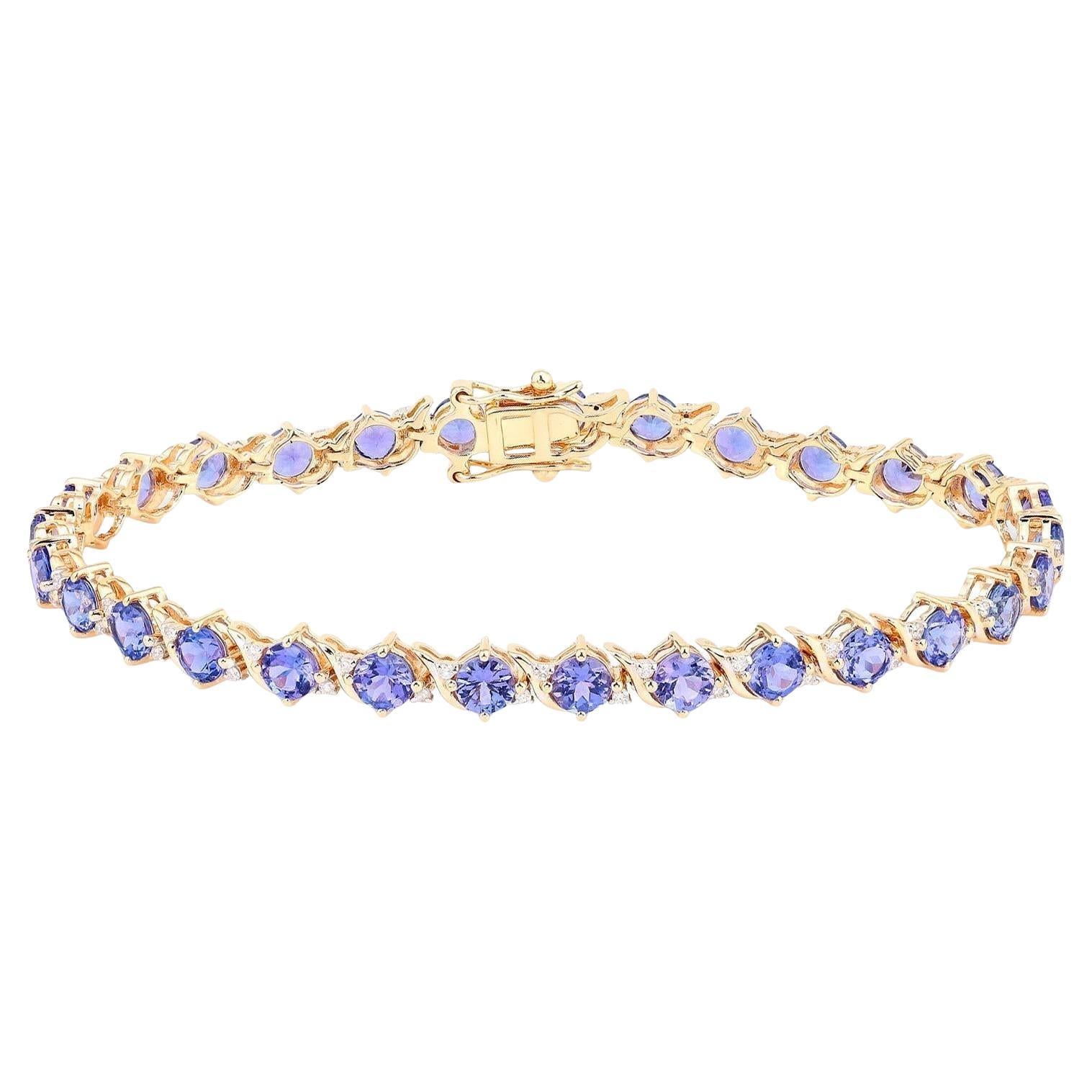 Bracelet de tennis en tanzanite Diamants 6.9 Carats Or jaune 14K