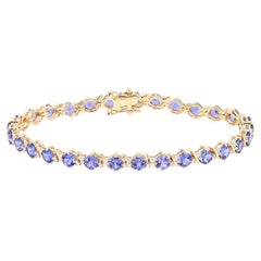 Tanzanite Tennis Bracelet Diamonds 6.9 Carats 14K Yellow Gold