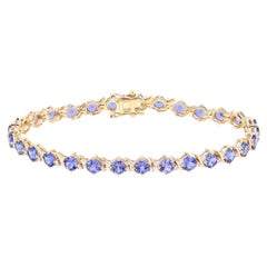 Tanzanite Tennis Bracelet Diamonds 6.9 Carats 14K Yellow Gold
