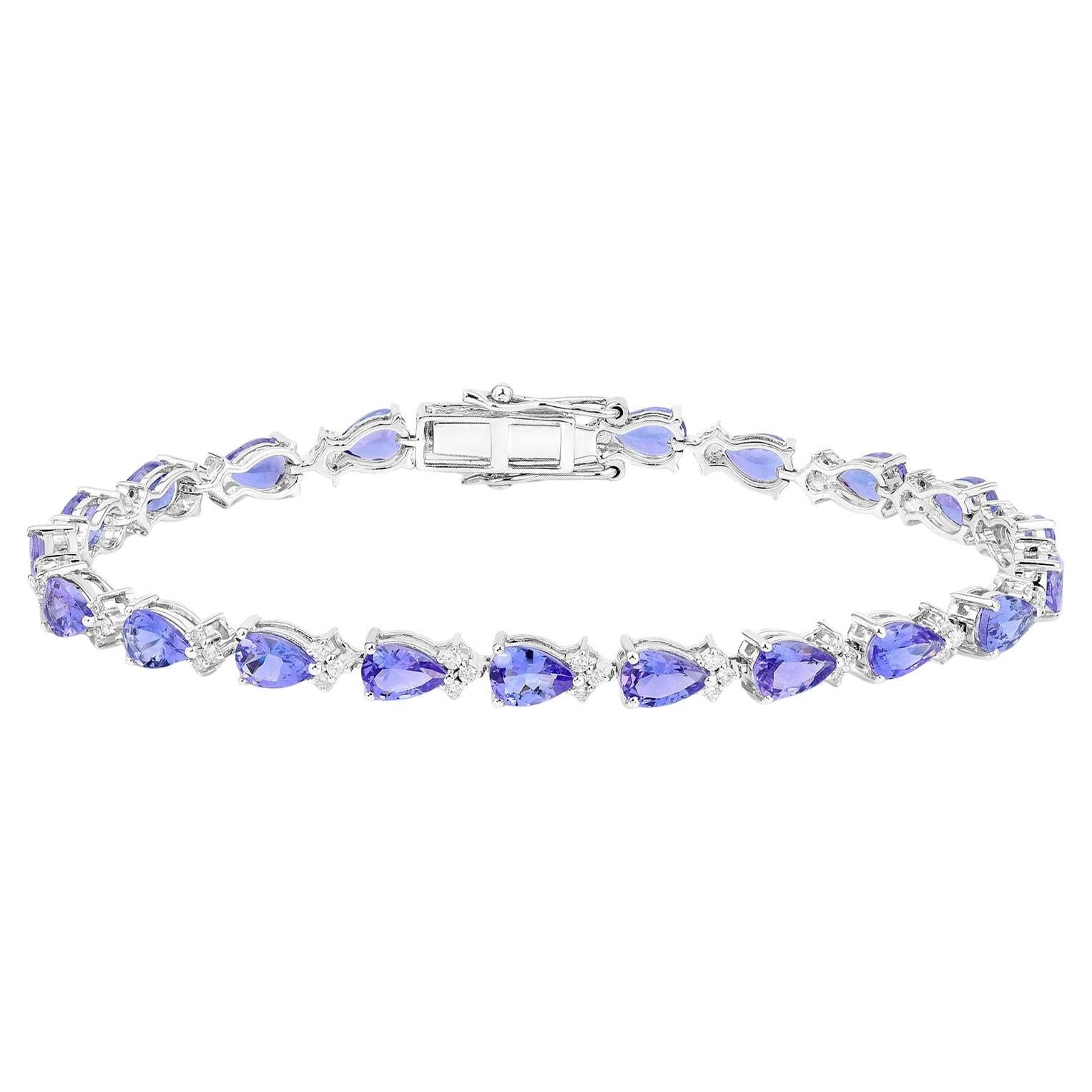 Brazalete de tenis de tanzanita Diamantes 8,2 quilates Oro blanco de 14 quilates