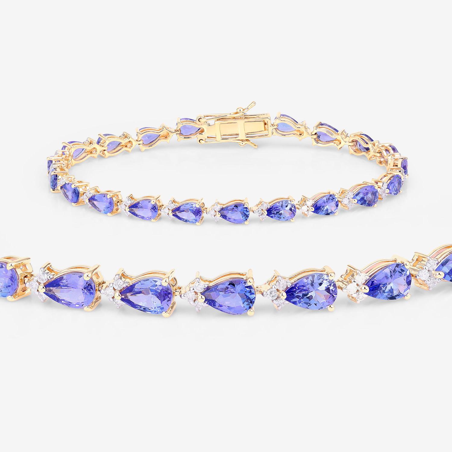 Brazalete de tanzanita diamantes 8,2 quilates oro amarillo de 14 quilates Contemporáneo en venta