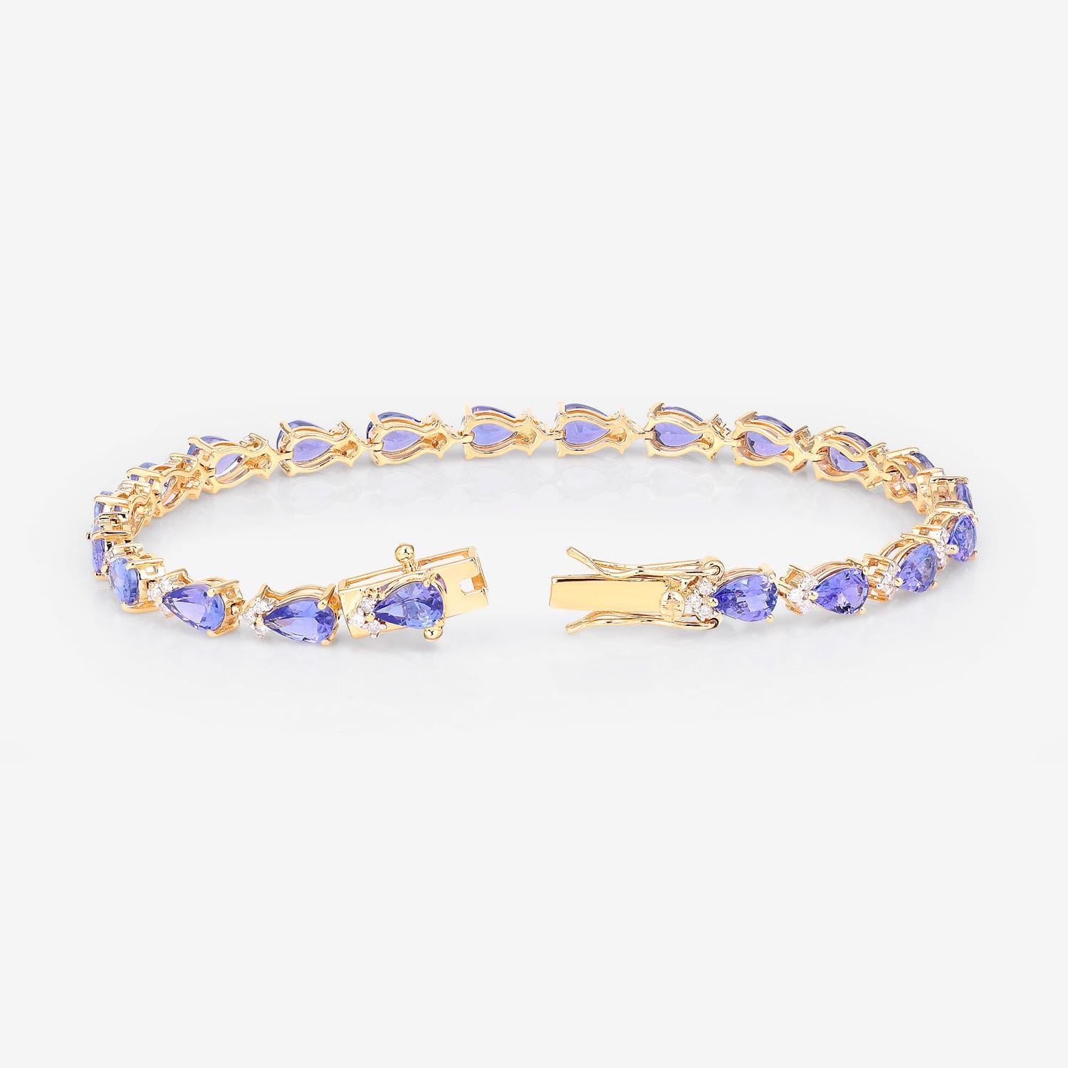 Brazalete de tanzanita diamantes 8,2 quilates oro amarillo de 14 quilates en Excelente estado para la venta en Punta Gorda, FL