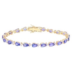 Tanzanite Tennis Bracelet Diamonds 8.2 Carats 14K Yellow Gold