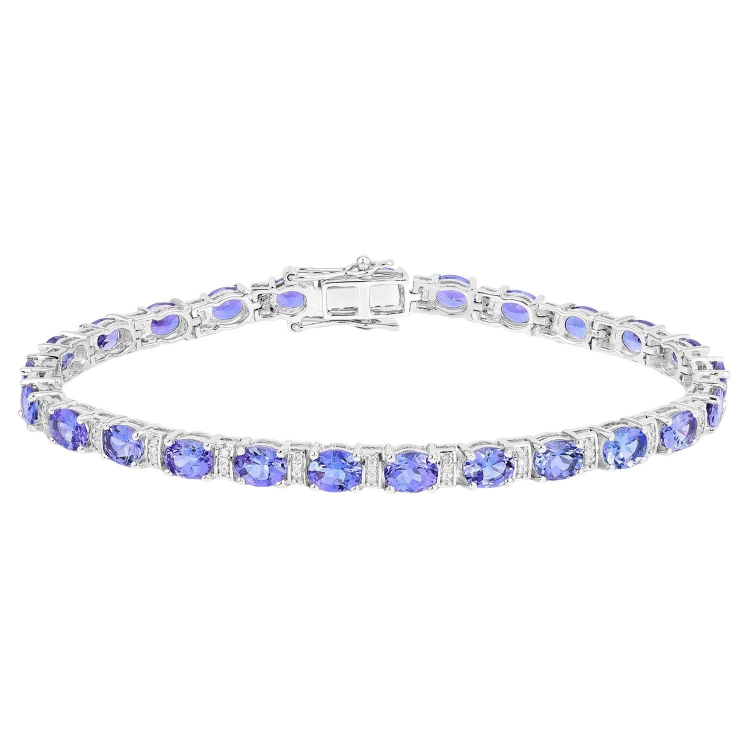 Bracciale Tennis Tanzanite Diamanti 8,5 Carati Oro Bianco 14K