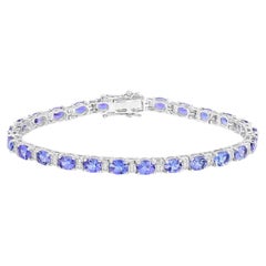 Bracciale Tennis Tanzanite Diamanti 8,5 Carati Oro Bianco 14K