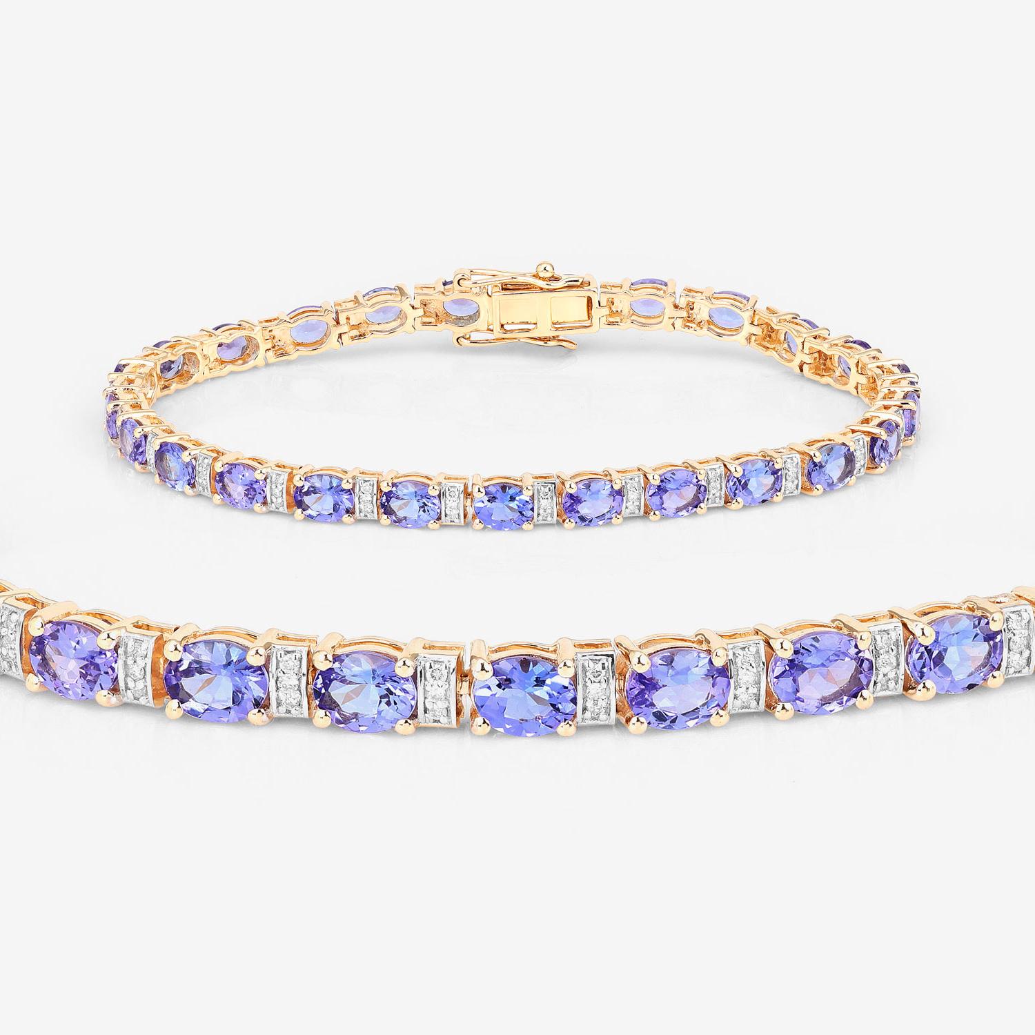 Contemporain Bracelet de tennis Tanzanite Diamants 8.5 Carats Or jaune 14K en vente