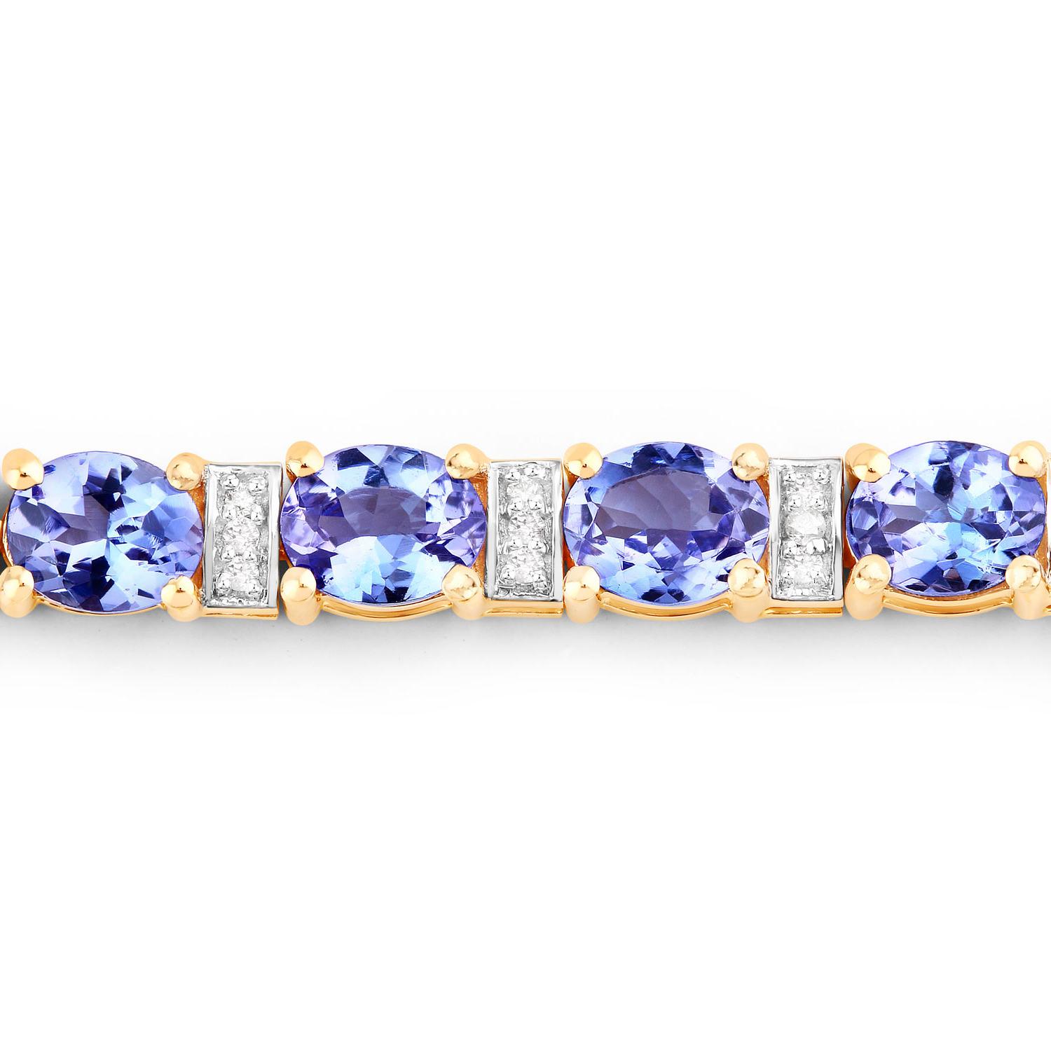 Taille ovale Bracelet de tennis Tanzanite Diamants 8.5 Carats Or jaune 14K en vente