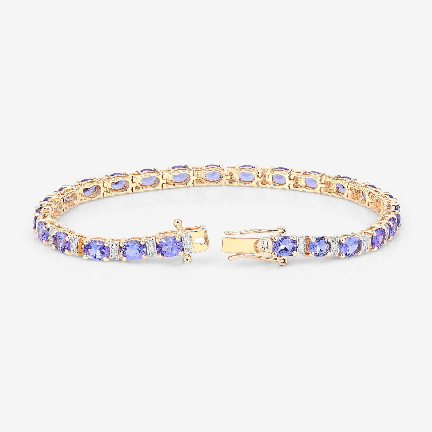 Bracelet de tennis Tanzanite Diamants 8.5 Carats Or jaune 14K Excellent état - En vente à Punta Gorda, FL