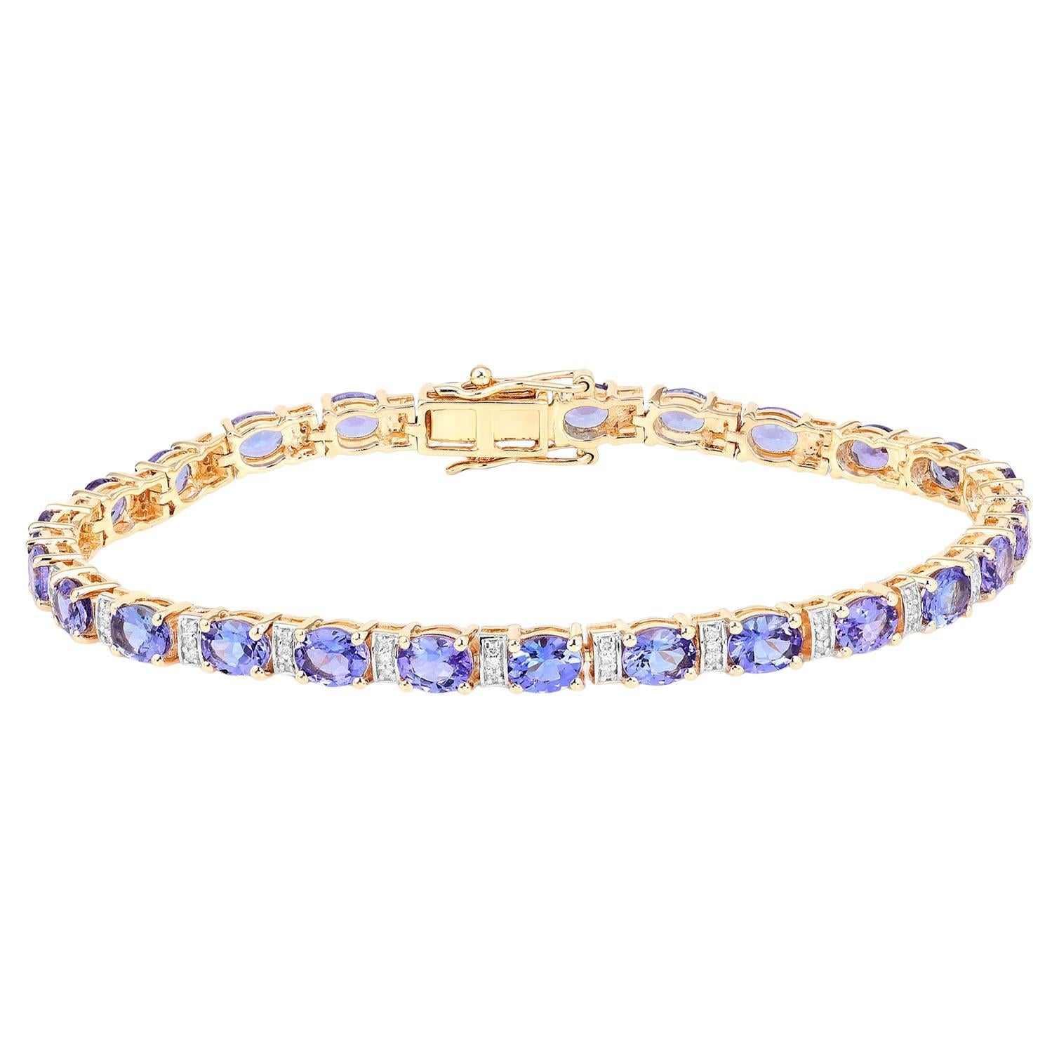 Bracelet de tennis Tanzanite Diamants 8.5 Carats Or jaune 14K