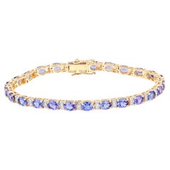 Bracelet de tennis Tanzanite Diamants 8.5 Carats Or jaune 14K
