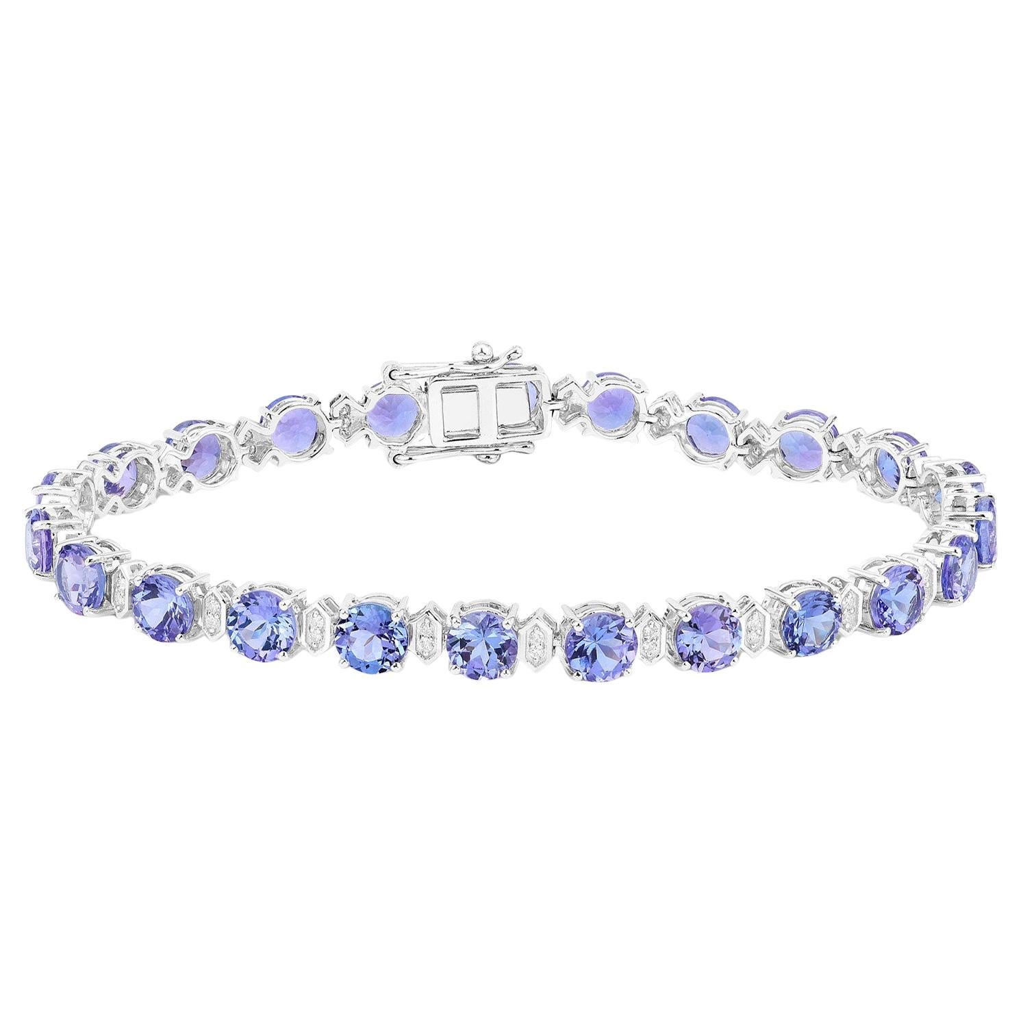 Bracciale Tennis Tanzanite Diamanti 9,8 Carati Oro Bianco 14K